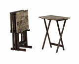 4-Piece TV Tray Table Set with Stand, Faux Marble Tops and Dark Brown Finish