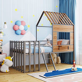 Harper & Bright Designs Twin Low Loft House Bed with Roof, Window, Guardrail and Ladder, Metal Kids Frame for Girls and Boys, White
