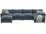 YESHOMY U-Shaped Modular Sectional Sofa in Grey Chenille, Featuring Supportive Soft Sponges, Removable Ottoman, and Sleeper Design