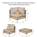 Grand patio 7-Piece Boho Wicker Conversation Set in Cream, Featuring a Sectional Sofa, Water-Resistant Thick Cushions, and Coffee Table