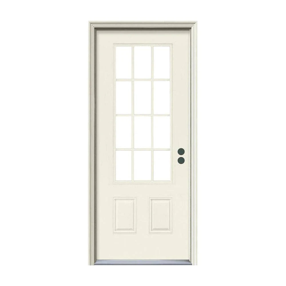 JELD-WEN 12-Lite Primed Steel Front Door, 32 in. x 80 in., Prehung Left-Hand Inswing with Brickmould
