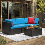 Devoko 6-Piece Beige Patio Conversation Set with Handwoven Rattan Sofa, Sectional Seating, Cushions and Glass Table