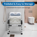 Foldable Shower Chair with Padded Back and Armrests for Elderly and Disabled Adults, Compact Portable Bathroom Seat for Travel and Indoor Use