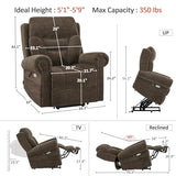 MCombo 7888 Triple-Motor Power Lift Recliner for Seniors, Fabric Chair with Massage, Lumbar and Seat Heating, Adjustable Headrest and Rolled Arms, Coffee, Medium