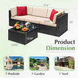 Devoko 6-Piece Beige Patio Conversation Set with Handwoven Rattan Sofa, Sectional Seating, Cushions and Glass Table