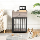 HOOBRO Decorative Dog Crate Furniture with Drawer, Indoor End-Table Kennel for Small Dogs Featuring a Steel-Tube, Chew-Proof Cage, Greige BG01GW03