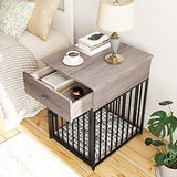 HOOBRO Decorative Dog Crate Furniture with Drawer, Indoor End-Table Kennel for Small Dogs Featuring a Steel-Tube, Chew-Proof Cage, Greige BG01GW03