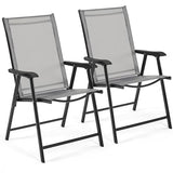 Yaheetech Set of 4 Outdoor Folding Dining Chairs with Armrests, Metal Frame & Backrest for Lawn, Garden, Yard or Poolside, Black