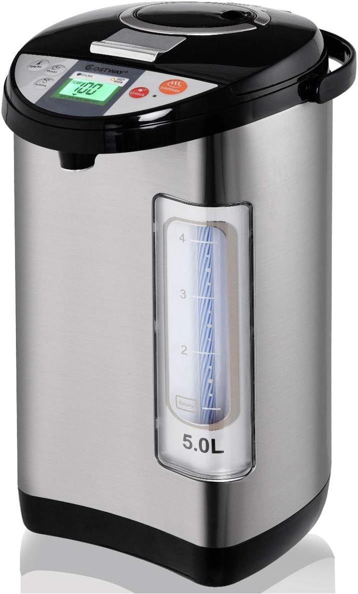 5-Liter Instant Electric Hot Water Boiler and Warmer with LCD Display, 5 Temperature Settings, Safety Lock, and Stainless Steel Dispenser
