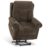 MCombo 7888 Triple-Motor Power Lift Recliner for Seniors, Fabric Chair with Massage, Lumbar and Seat Heating, Adjustable Headrest and Rolled Arms, Coffee, Medium