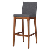 Set of 2 New Pacific Direct Devon Counter Stools with PU Leather Seats, Antique Gray Upholstery and Walnut Brown Legs
