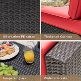 Devoko 6-Piece Beige Patio Conversation Set with Handwoven Rattan Sofa, Sectional Seating, Cushions and Glass Table