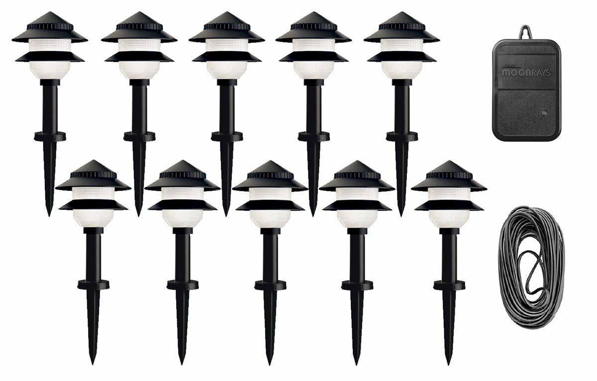 Moonrays 95534 Low-Voltage Plastic Lighting Kit with 10 Fixtures, Black