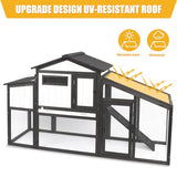 Two-Story Wooden Chicken Coop and Rabbit Hutch with Outdoor Run, Nesting Box, Ramp and Deep No-Leak Pull-Out Tray, Indoor or Outdoor Cage for Chicks and Bunnies, Black