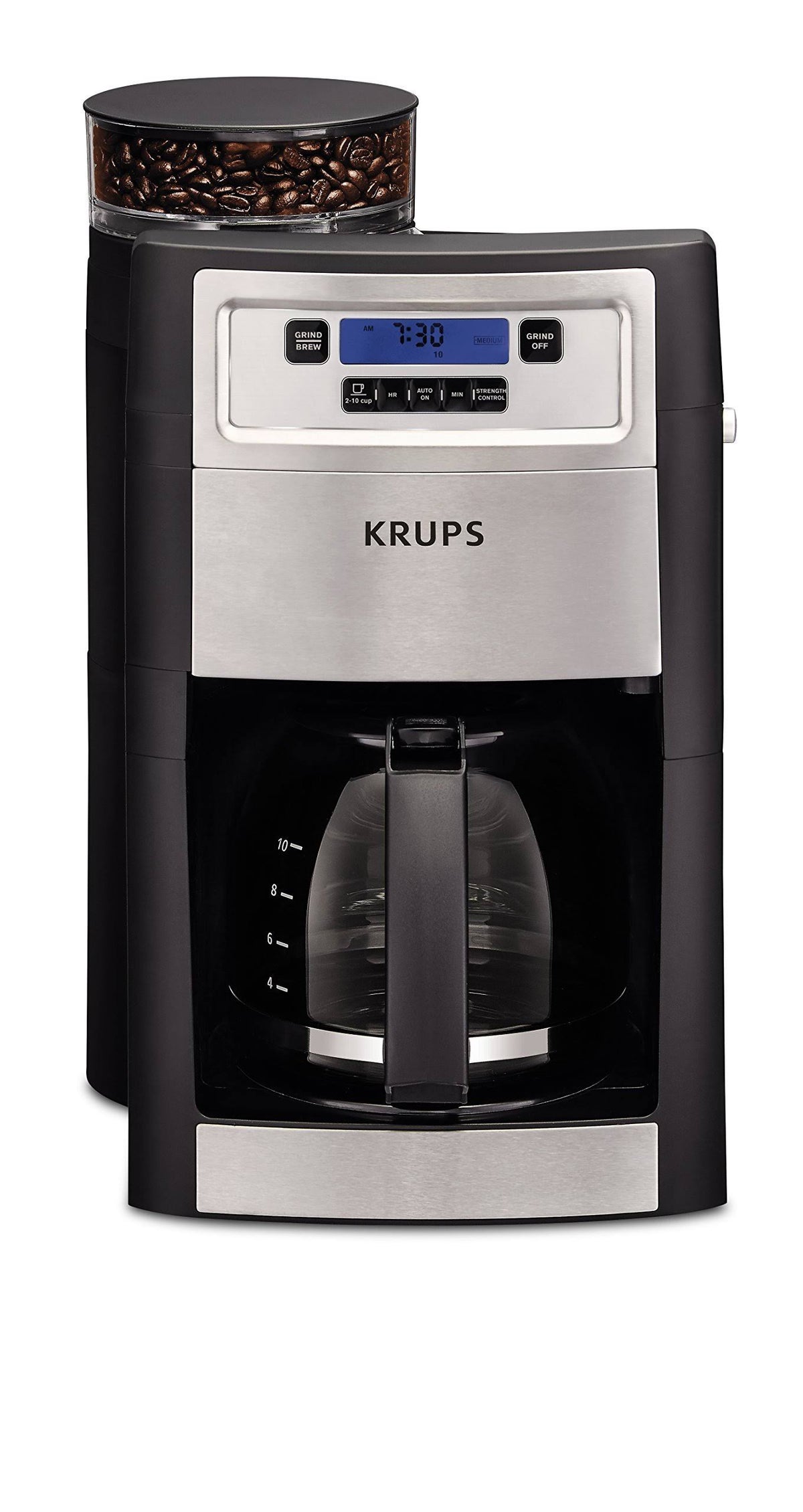 Krups KM785D50 Grind-and-Brew Coffee Maker with 10-Cup Capacity