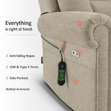 MCombo 7888 Triple-Motor Power Lift Recliner for Seniors, Fabric Chair with Massage, Lumbar and Seat Heating, Adjustable Headrest and Rolled Arms, Coffee, Medium