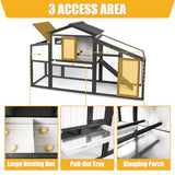 Two-Story Wooden Chicken Coop and Rabbit Hutch with Outdoor Run, Nesting Box, Ramp and Deep No-Leak Pull-Out Tray, Indoor or Outdoor Cage for Chicks and Bunnies, Black