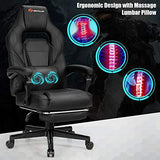 Goplus Reclining Massage Gaming Chair with Footrest, Adjustable Seat Height, Ergonomic High-Back PU Swivel Racing Chair for Computer or Office, White