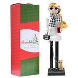 Ornativity Christmas Dog Mom Nutcracker, 15 in, White and Black Wooden Woman with Dog on Leash and Smartphone, Holiday Decoration