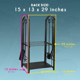 Juvale Firewood Rack with 4 Fireplace Tools and Indoor Log Holder
