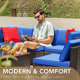 Devoko 6-Piece Beige Patio Conversation Set with Handwoven Rattan Sofa, Sectional Seating, Cushions and Glass Table