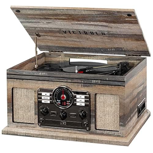 Victrola The Quincy 6-in-1 Bluetooth Record Player & Multimedia Center with 3-Speed Turntable, CD & Cassette Player, AM/FM Radio, Built-In Speakers and Wireless Music Streaming, Natural