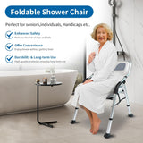 Foldable Shower Chair with Padded Back and Armrests for Elderly and Disabled Adults, Compact Portable Bathroom Seat for Travel and Indoor Use