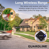 Guardline Wireless Driveway Alarm System with 4 Weatherproof Motion Detectors, 1 Receiver and 1/4 Mile Range for Outdoor Home and Property Security