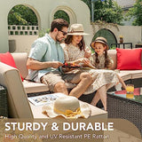 Devoko 6-Piece Beige Patio Conversation Set with Handwoven Rattan Sofa, Sectional Seating, Cushions and Glass Table