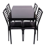 5-Piece Dining Set with Tempered Glass-Top Table and 4 Upholstered Chairs, Black Metal Frames