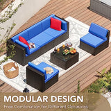 Devoko 6-Piece Beige Patio Conversation Set with Handwoven Rattan Sofa, Sectional Seating, Cushions and Glass Table