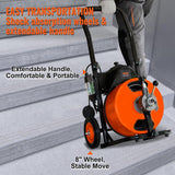 100FT x 1/2Inch Drain Cleaner Machine with Auto Feed Sewer Snake Auger, 4 Cutter, Air-Activated Foot Switch, for 1 to 4 Pipes, Orange and Black