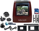 MINOLTA Film & Slide Scanner for Converting 35mm, 126 & 110 Negatives, Slides and Super 8 Films into 22MP JPEG Photos, Includes 16GB SD Card, Red