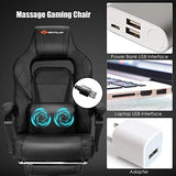 Goplus Reclining Massage Gaming Chair with Footrest, Adjustable Seat Height, Ergonomic High-Back PU Swivel Racing Chair for Computer or Office, White