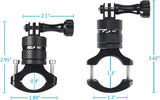 Black Aluminum Handlebar Mount for GoPro Hero 11-4, DJI Osmo Action, AKASO and Other Action Cameras