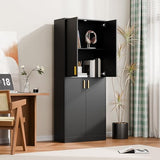 Cozy Castle 71′′ Tall Pantry Cabinet with Four Doors and Adjustable Shelves, Freestanding Wood Storage Cupboard for Kitchen, Dining Room, Living Room or Bathroom, Gray