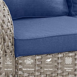 3-Piece Outdoor Patio Furniture Set with Two Swivel Rocker Chairs and Rattan Side Table, Wicker Glider Seating for Deck, Porch or Poolside, Brown and Blue