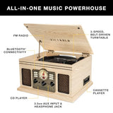 Victrola The Quincy 6-in-1 Bluetooth Record Player & Multimedia Center with 3-Speed Turntable, CD & Cassette Player, AM/FM Radio, Built-In Speakers and Wireless Music Streaming, Natural