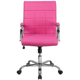 Emma + Oliver Mid-Back Executive Office Chair in Pink Vinyl with Arms, Chrome Base & Swivel Design