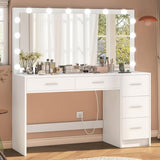 Makeup Vanity Desk with Mirror, 10 Lights, 5 Drawers and 3 Storage Shelves, Dressing Table with 3 Color Modes and Adjustable Brightness, 35.4-Inch, Black