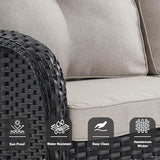3-Piece Outdoor Patio Furniture Set with Two Swivel Rocker Chairs and Rattan Side Table, Wicker Glider Seating for Deck, Porch or Poolside, Brown and Blue
