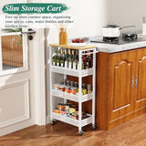 4-Tier Slim Rolling Storage Cart with Wood Top and Metal Frame, Narrow Mobile Organizer with Handle for Kitchen, Laundry Room, Bathroom or Other Tight Spaces
