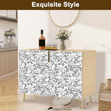 Light Beige Mid-Century Sideboard with Ornate Seamless Border, 2-Door Storage Cabinet for Dining Room, Hallway, Kitchen or Bar