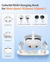 20W Magnetic Charging Station for Meta Quest 3S/3/2, RGB Stand with Rechargeable 2X2100mAh Batteries for VR Headset and Controllers