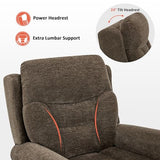 MCombo 7888 Triple-Motor Power Lift Recliner for Seniors, Fabric Chair with Massage, Lumbar and Seat Heating, Adjustable Headrest and Rolled Arms, Coffee, Medium