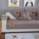 Soft Cotton Woven Sectional Sofa Cover with Non-Slip Design and Small Elephant Pattern, Brown, 45x45cm