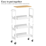 4-Tier Slim Rolling Storage Cart with Wood Top and Metal Frame, Narrow Mobile Organizer with Handle for Kitchen, Laundry Room, Bathroom or Other Tight Spaces
