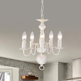 5-Light White Metal Chandelier with Rustic Farmhouse Styling, French Country Ceiling Lighting for Entryway, Foyer, Dining Room and Living Room