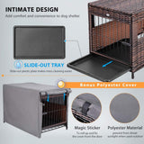 DEStar Heavy-Duty PE Rattan Wicker Dog Crate, Indoor/Outdoor Puppy Shelter with Removable Tray and UV-Resistant Cover