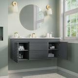 Modway Render Wall-Mounted Bathroom Vanity, 48-Inch MDF and Particleboard Cabinet in Gray/White